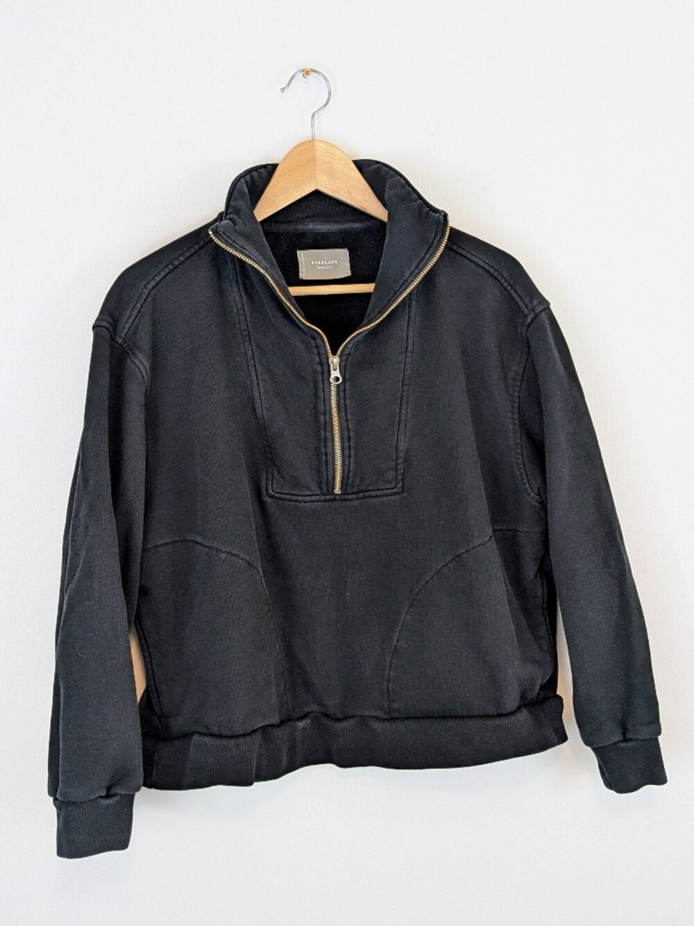 Everlane track 1/2 half zip sweatshirt black cotton - Picture 14 of 14